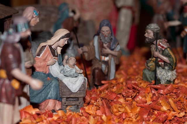 A nativity scene in France. Santons featuring the Virgin Mary.