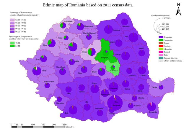Ethnic map of Romania based on 2011 census data.