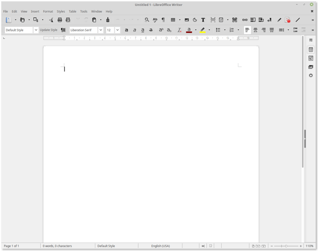 LibreOffice Writer, an open-source word processor that is a component of LibreOffice (running on Linux Mint)