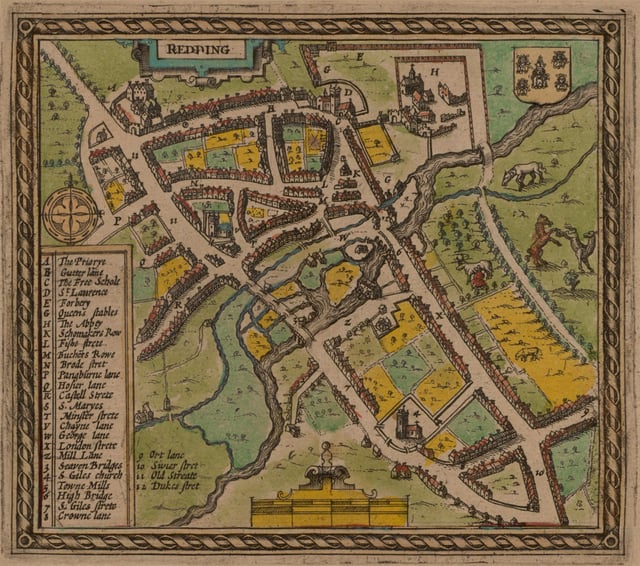 The earliest map of Reading, published in 1611 by John Speed