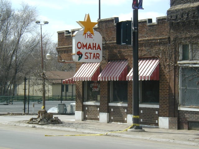 The historic Omaha Star building along North 24th Street, listed on the National Register of Historic Places