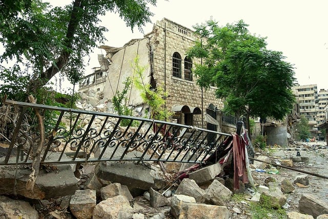 The National Presbyterian Church of Aleppo after being destroyed on November 6, 2012