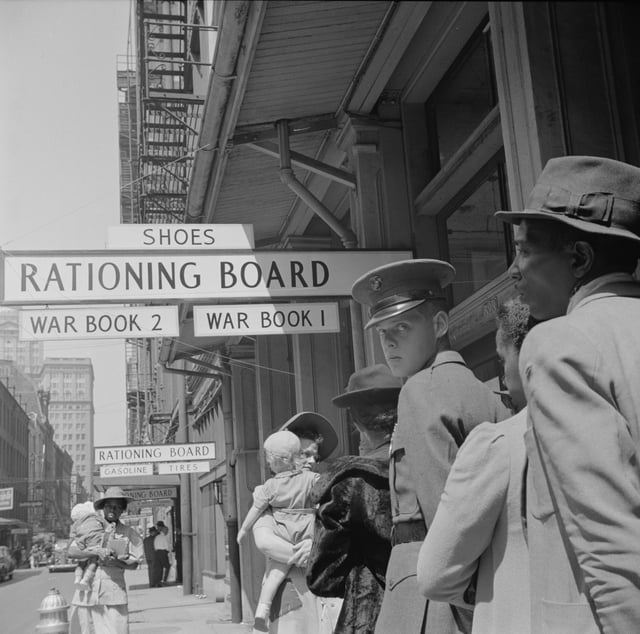 1943 waiting line at wartime Rationing Board office in New Orleans