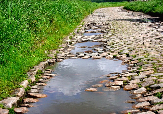 Cobblestone in northern France, near Lille.