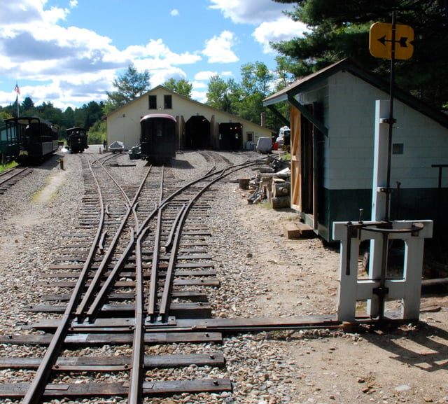 A three-way stub switch at Sheepscot station on the Wiscasset, Waterville and Farmington Railway