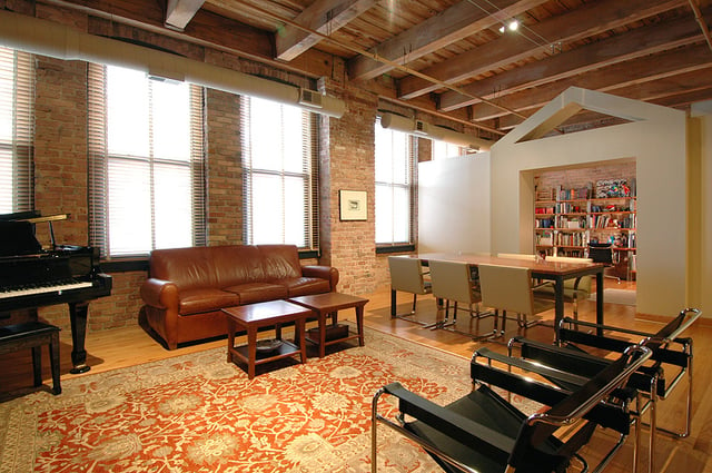 The interior of a loft condominium in Chicago's west side, USA