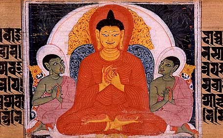 The Buddha, in a Sanskrit manuscript, Nālandā, Bihar, India