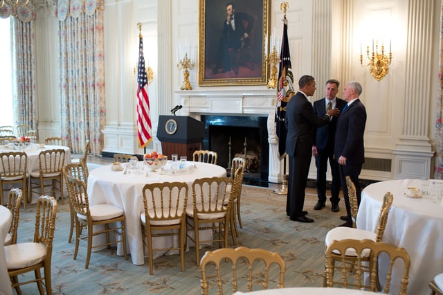 Pence with President Obama and Vermont governor Peter Shumlin, February 25, 2013