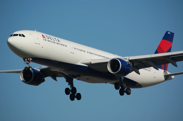An Airbus A330-300 painted in Delta's current livery, "Upward & Onward"
