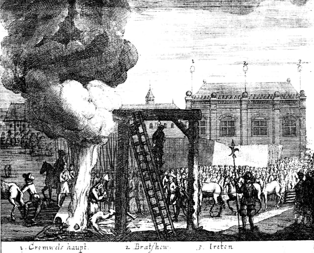The execution of the bodies of Cromwell, Bradshaw, and Ireton, from a contemporaneous print