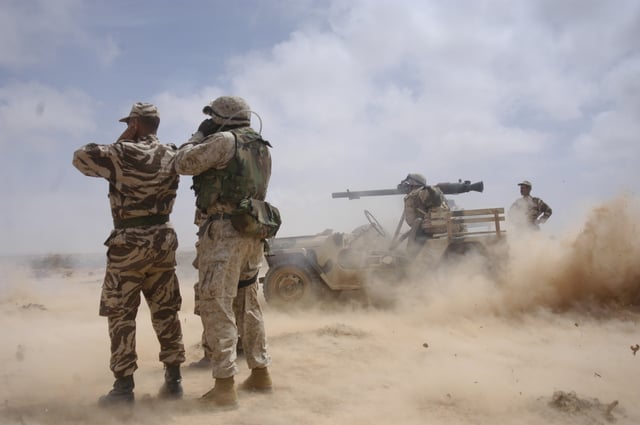 US Marines and Moroccan soldiers during exercise African Lion in Tan tan.