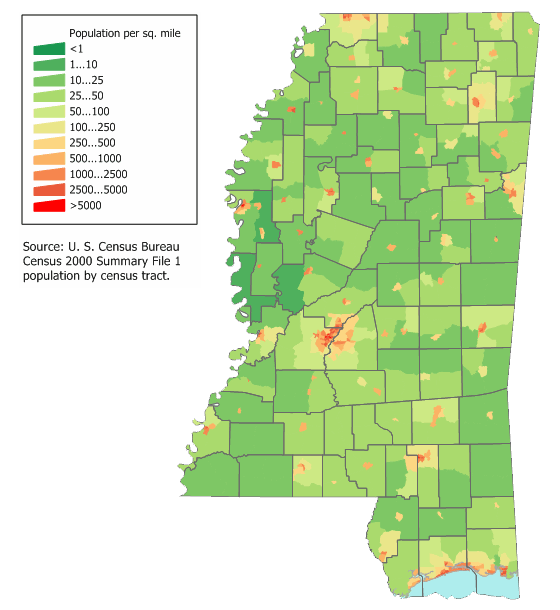 Mississippi population density map