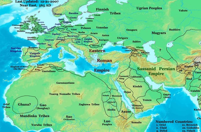 The Near East in 565, showing the Lakhmids and their neighbors