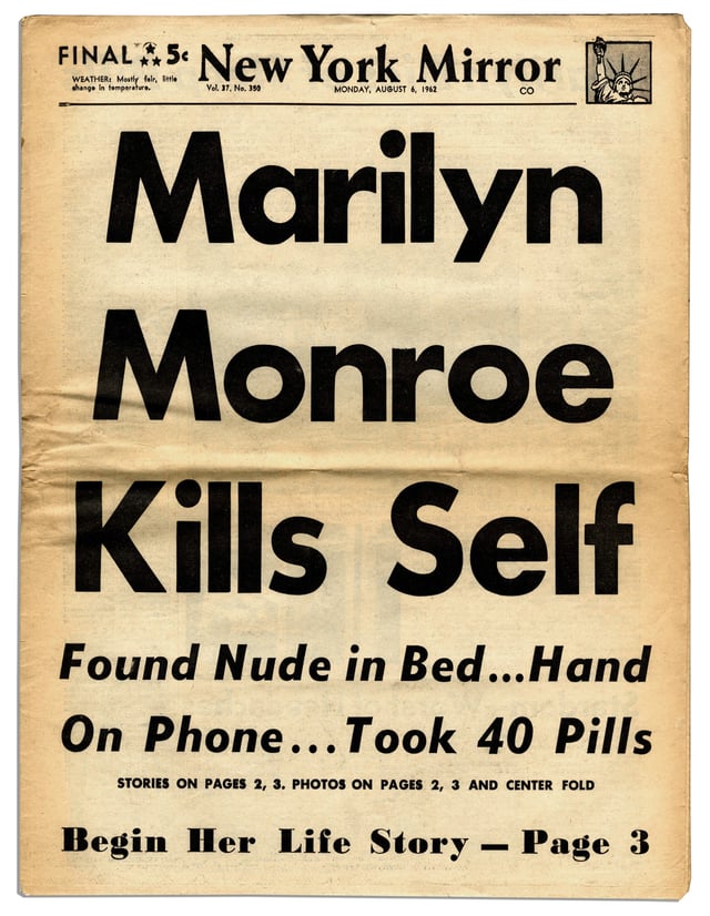 Front page of the New York Mirror