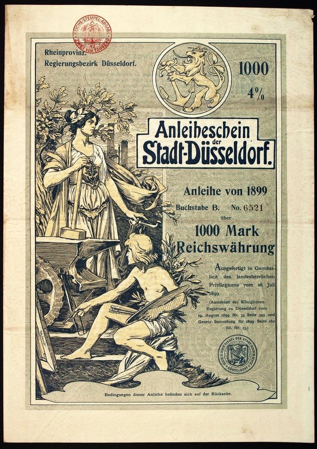 Bond of the town Düsseldorf, issued 26. July 1899