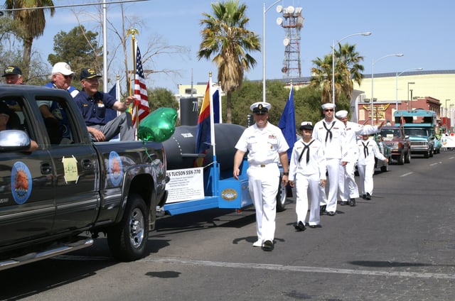 Sailors take part in the annual St. Patrick's Day parade.