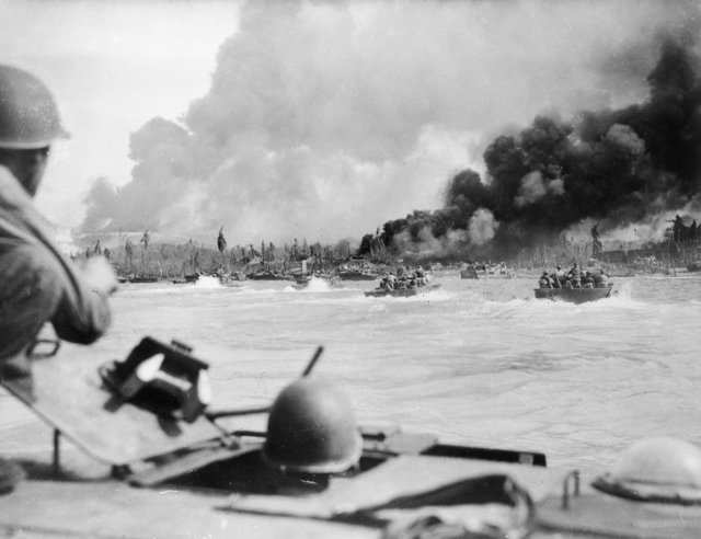 US LVTs land Australian soldiers at Balikpapan on 7 July 1945.