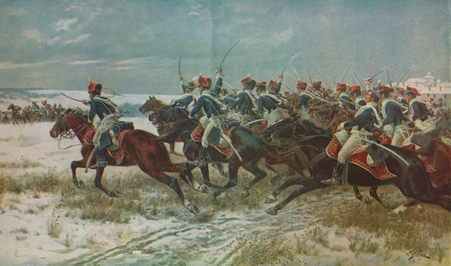 British hussars at the Battle of Benavente, 29 December 1808, by William Barnes Wollen