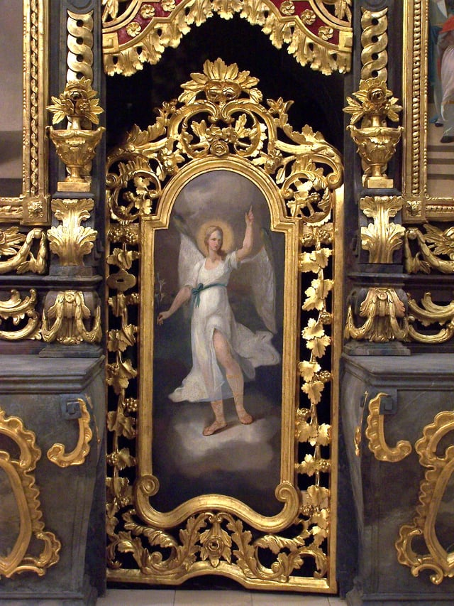 Gabriel on the southern deacons' door of the iconostasis in the Cathedral of Hajdúdorog, Hungary.
