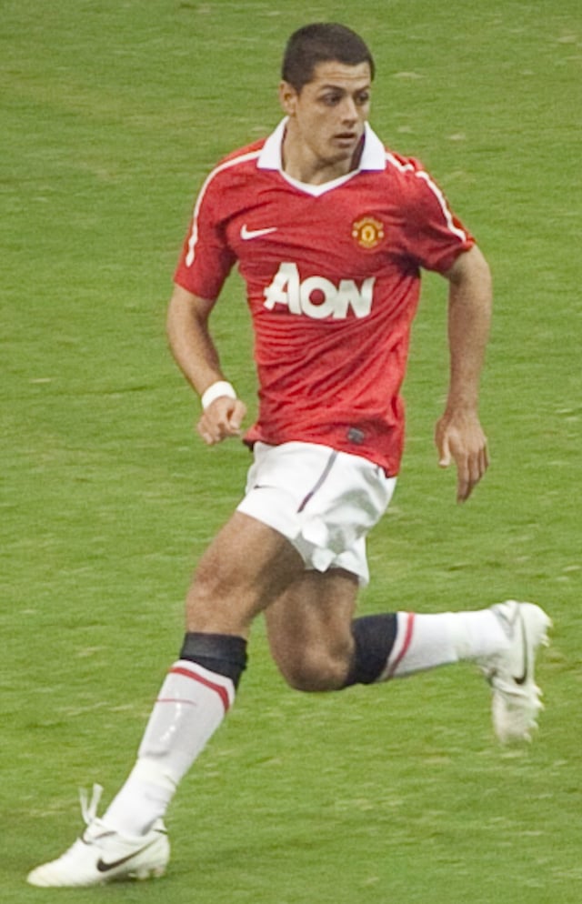 Hernández playing for Manchester United against the MLS All-Stars at the NRG Stadium, Houston in July 2010