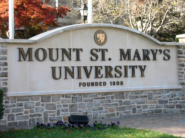 The entrance sign to Mount St. Mary's University.