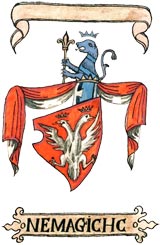 Coat of arms attributed to the Nemanjić dynasty in the Fojnica Armorial, based on the Ohmućević Armorial (late 16th century). The double-headed eagle is attested for the flag of the medieval kingdom of Serbia by Angelino Dulcert (1339).