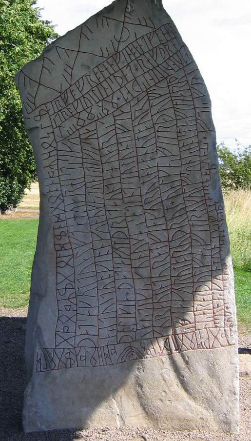 The Rök Runestone in Östergötland, Sweden, is the longest surviving source of early Old East Norse. It is inscribed on both sides.