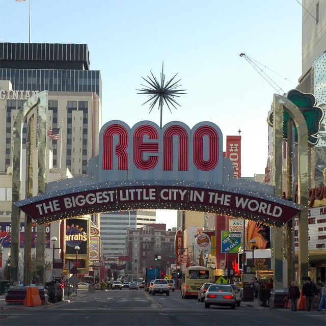 Downtown Reno, including the city's famous arch over Virginia Street