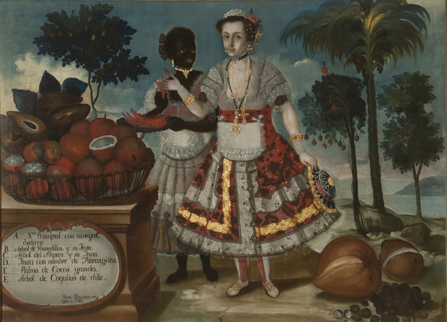 Portrait of a noble lady with her black slave (1783) by Vicente Albán. Quito Painting Colonial School.