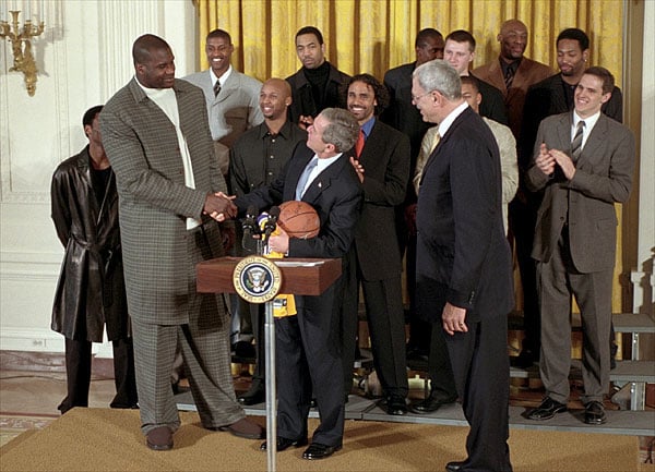 The Lakers at the White House following their 2001 NBA championship