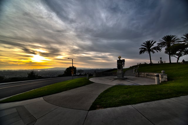 Sun setting over Long Beach from Signal Hill Hilltop Park.