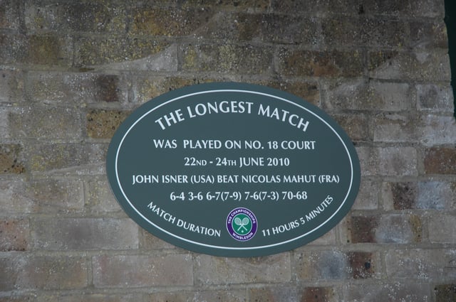 Record plaque about the longest match ever played at Wimbledon