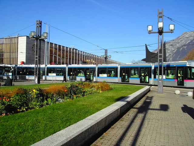The railway station and a tram (lightrail).