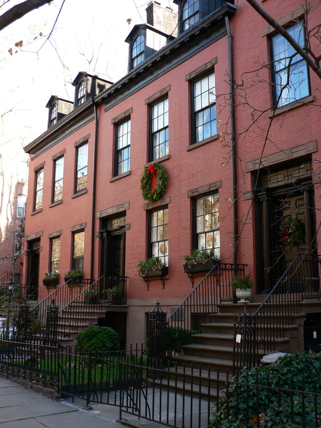 150–159 Willow Street, three original red-brick early 19th-century Federal Style houses in Brooklyn Heights