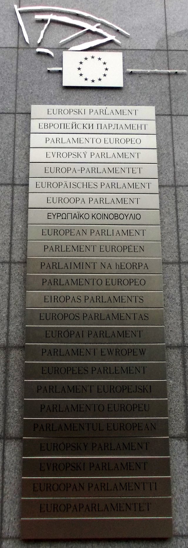 ‘European Parliament’ in official languages of the European Union (on the Parliament building in Brussels)