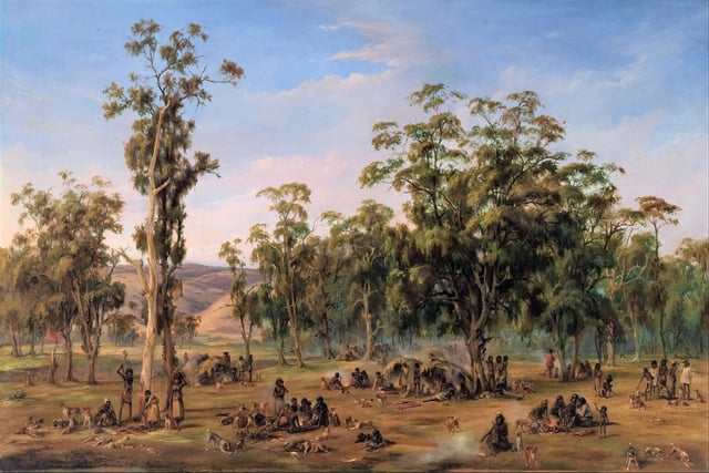 An Aboriginal encampment, near the Adelaide foothills, 1854