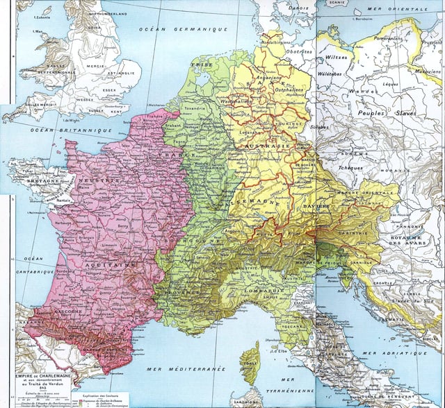 The Carolingian Empire, as divided in 843