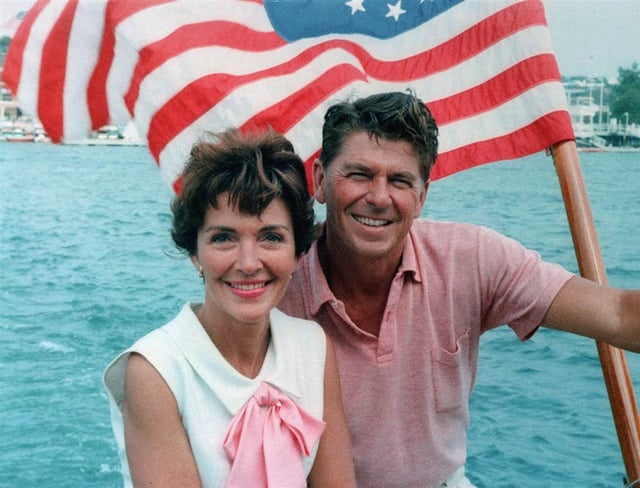 Nancy and Ronald Reagan aboard a boat in California, 1964