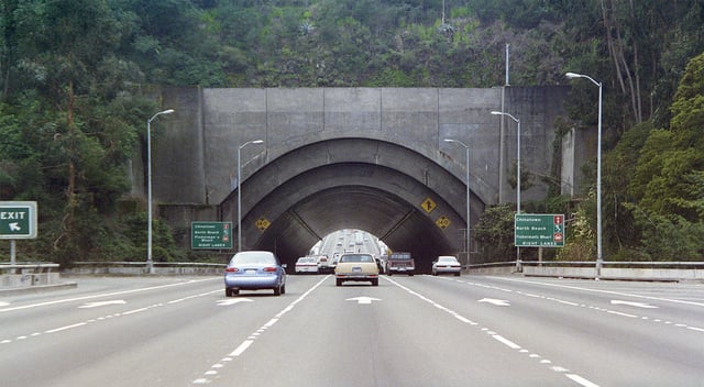 The upper level traffic lanes through Yerba Buena Island, part of the San Francisco–Oakland Bay Bridge