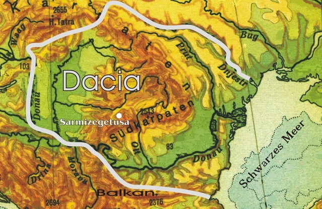 Maximum territorial extent of the Kingdom of Dacia during Burebista's reign (early 40s BC.)