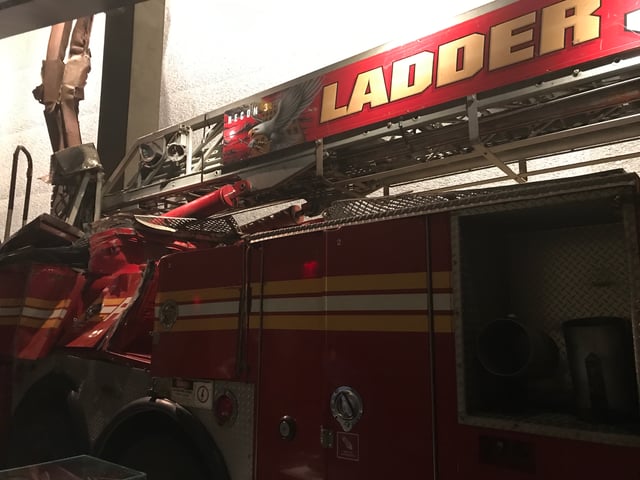Damaged firetruck on display