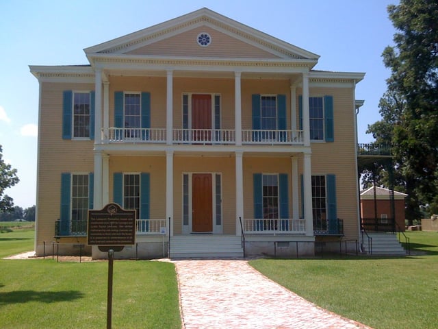 Lakeport Plantation, c. 1859 and built south of Lake Village, is the only remaining antebellum plantation house on the Mississippi River in Arkansas. Many planters became wealthy from the cotton industry in southern Arkansas.