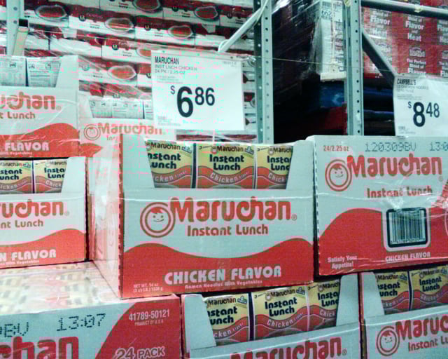 Dried ramen noodle soups are popular lunch items.