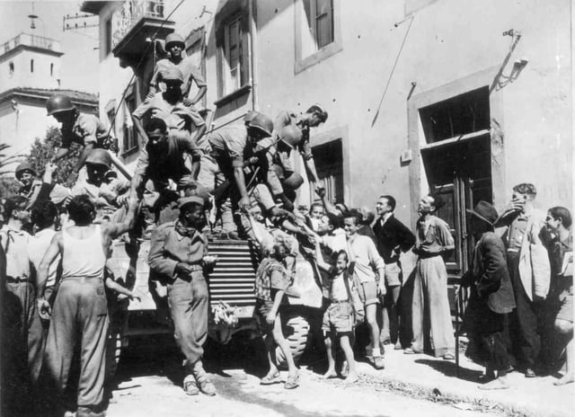 Brazilian soldiers greet Italian civilians in the city of Massarosa, September 1944. Brazil was the only independent Latin American country to send ground troops to fight in WWII.
