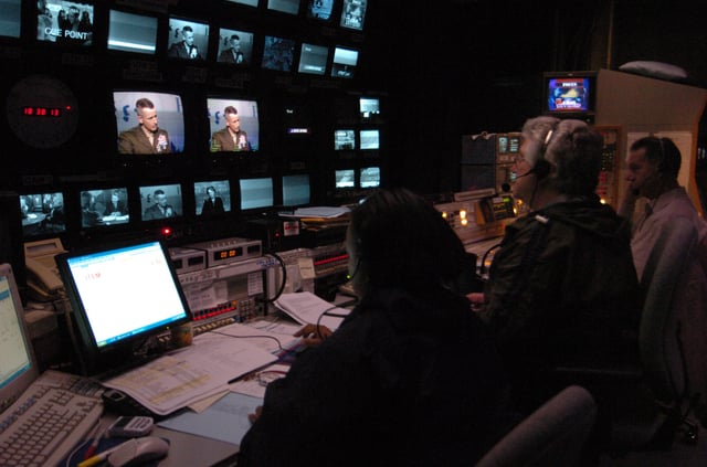 Behind the scenes at The Newshour, during a Gen. Peter Pace interview