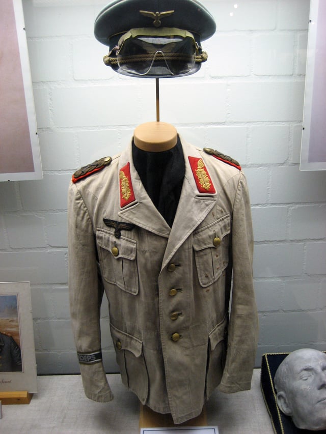 Allegedly Rommel's desert uniform and death mask (right) displayed at the German Tank Museum in Munster