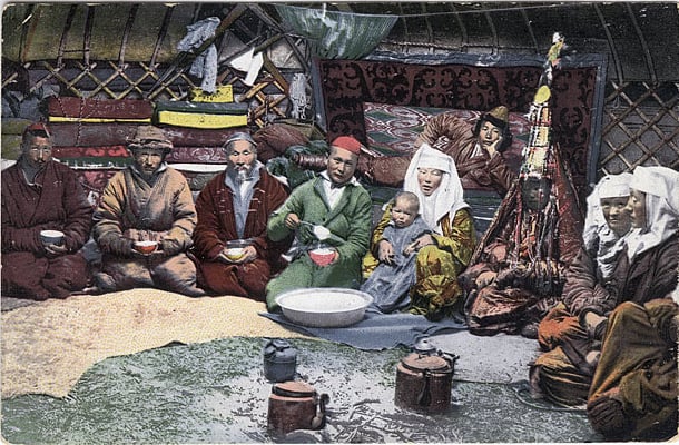 Kazakh family inside a Yurt, 1911/1914