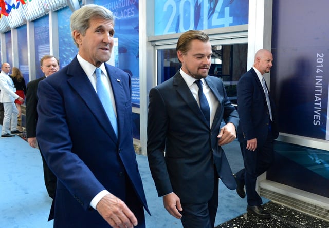 U.S. Secretary of State John Kerry and DiCaprio at the Our Ocean Conference at the U.S. Department of State in September 2016