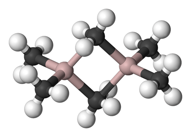 Structure of trimethylaluminium, a compound that features five-coordinate carbon.