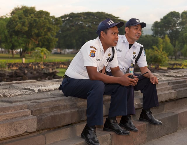 Security guards in Prambanan Temple, Central Java, Indonesia